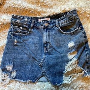 Zara denim distressed mini skirt